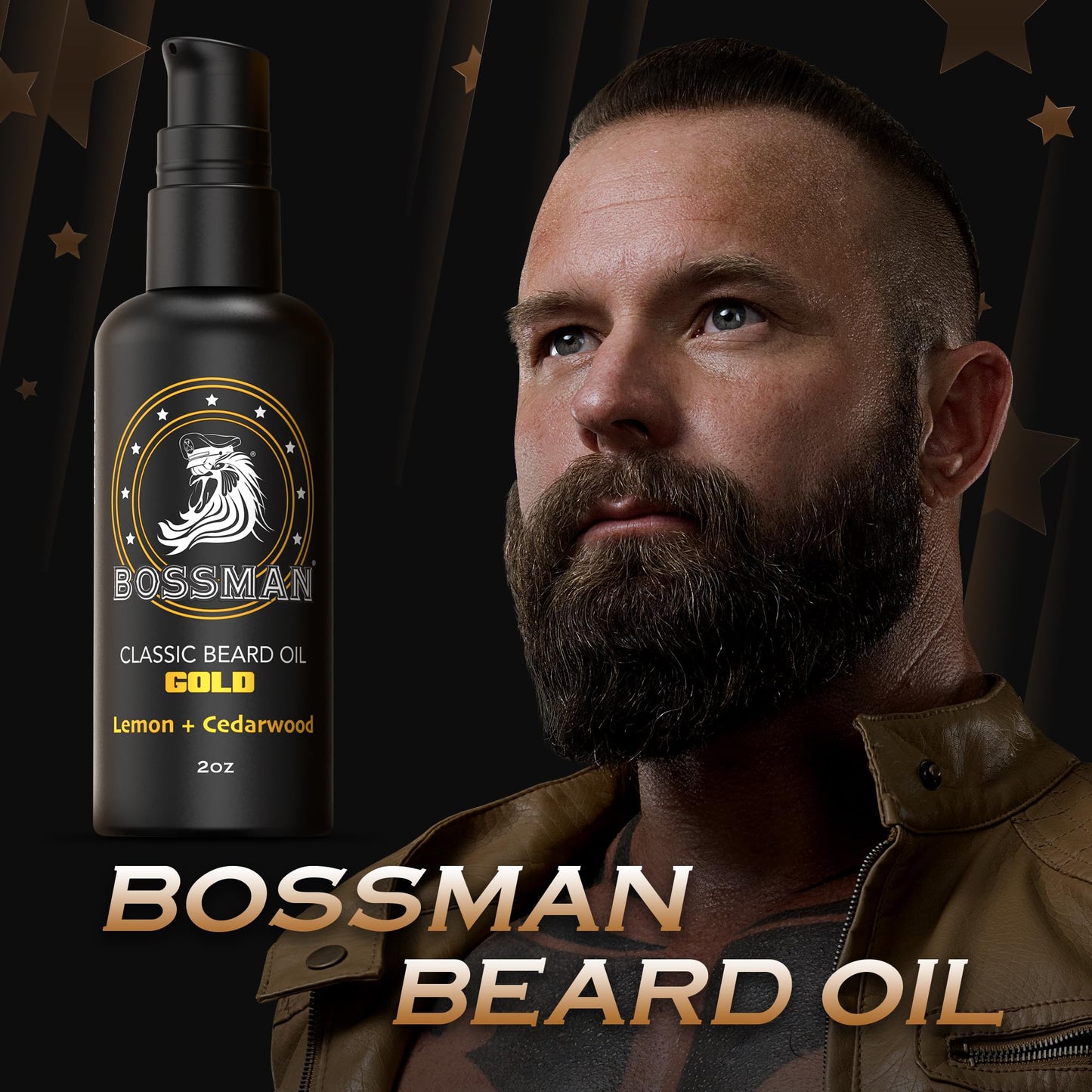 Bossman Organic Mustache & Beard Oil for Men, 2 oz – Natural Beard Moisturizer with Jojoba, Argan & Avocado Oils