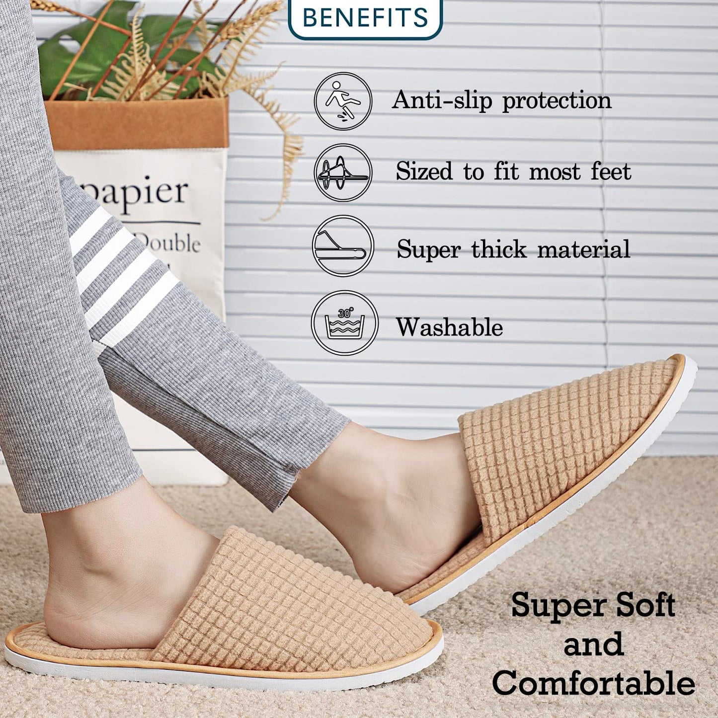 OSTADARRA 6 Pairs Spa Slippers, Non Slip Disposable Slippers For Guest, Washable Reusable, Which Can Be Used As Women Men, House, Indoor, Bathroom, Bedroom, Hotel, Bride Slippers (2 sizes)