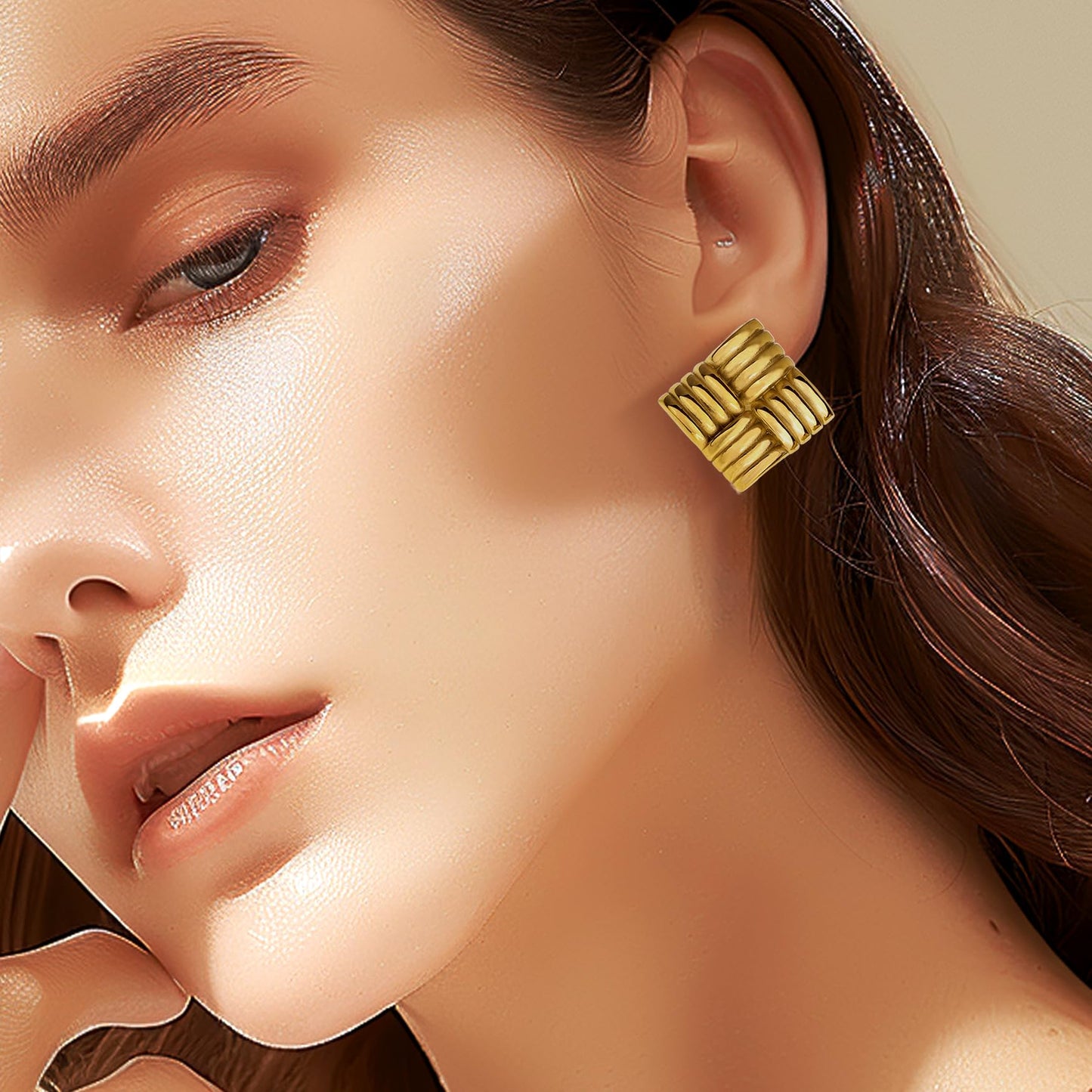 JeanBeau Chunky Large Square Stud Earrings for Women, Trendy Statement Geometric Rectangle Textured Lightweight Hypoallergenic Earing Prom Fashion Jewelry Gift