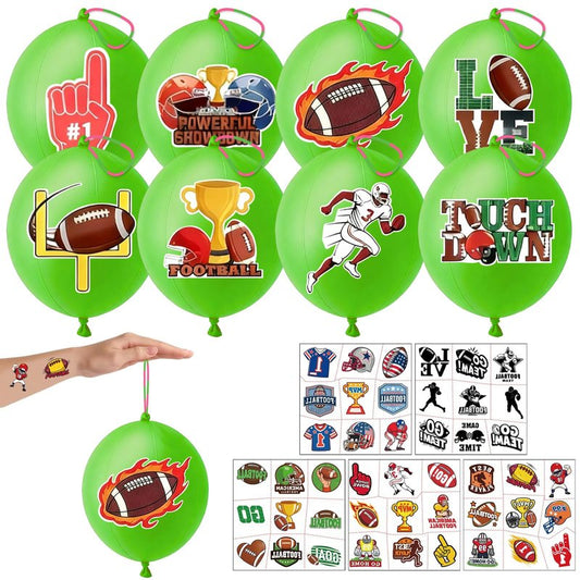 114PCS Football Party Favors – 90 Pre-Cut Temporary Tattoos & 24 Football Punch Balloons Themed Birthday Party Decorations Supplies Favors Gifts Goodie Bag Fillers Classroom Rewards for Boys Girls