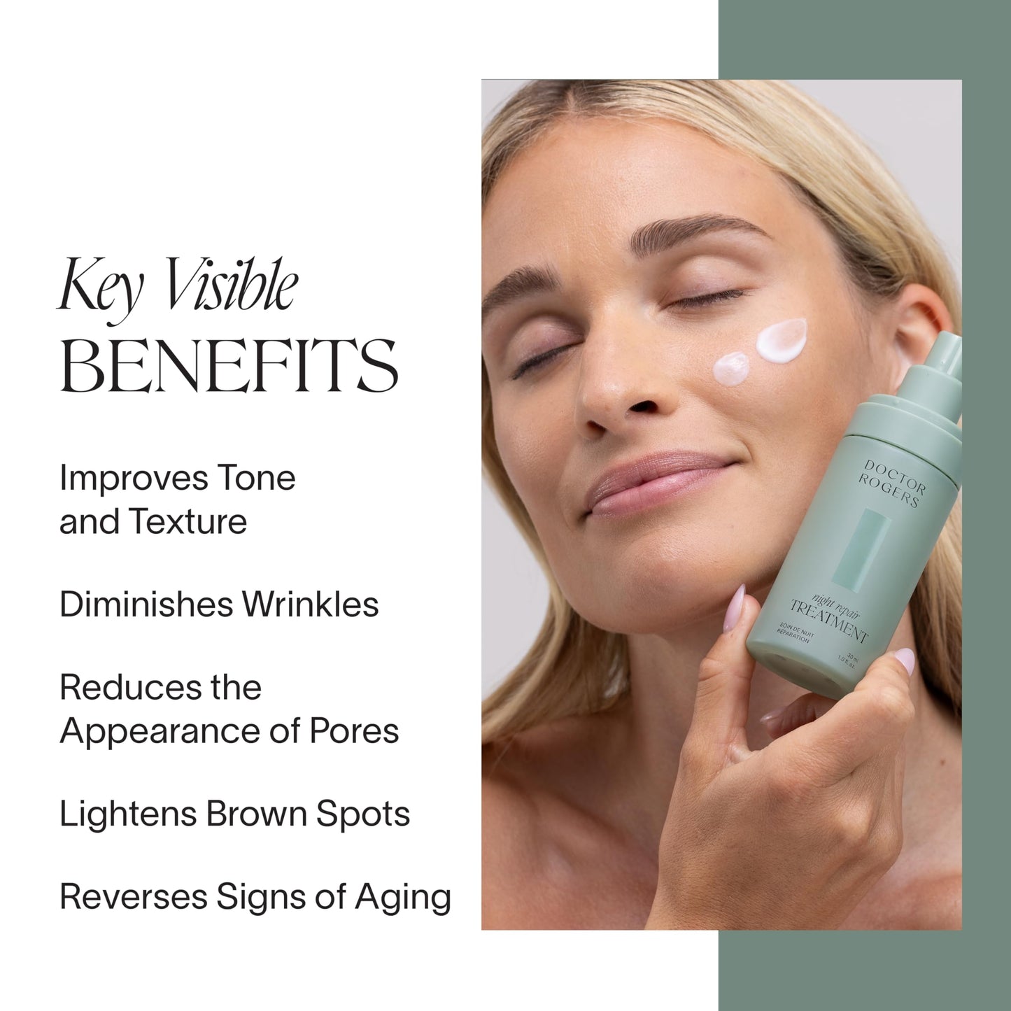 Doctor Rogers Night Repair Treatment, Anti-Aging Overnight Serum, Reduces Fine Lines, Builds Collagen, Skin Barrier Support, 1 Oz (30ml)