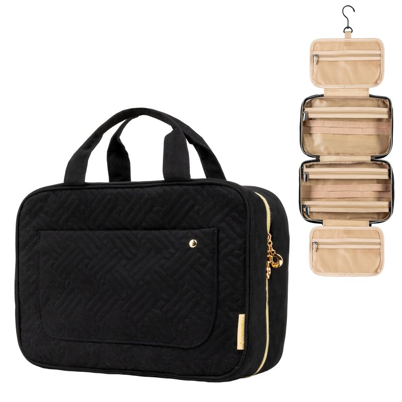 Carrywell (Not Made In China) Toiletry Bag Travel Bag with Hanging Hook, Makeup Organizer Case, Water-Resistant Cosmetic Bag For Full-size Containers, Toiletries, Black Large+