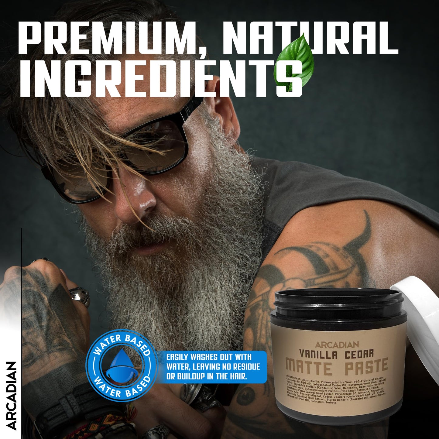 Arcadian Grooming Vanilla Cedar Matte Paste Mens Hair Styling Cream Heavy Hold Vegan Cruelty Free, 4oz