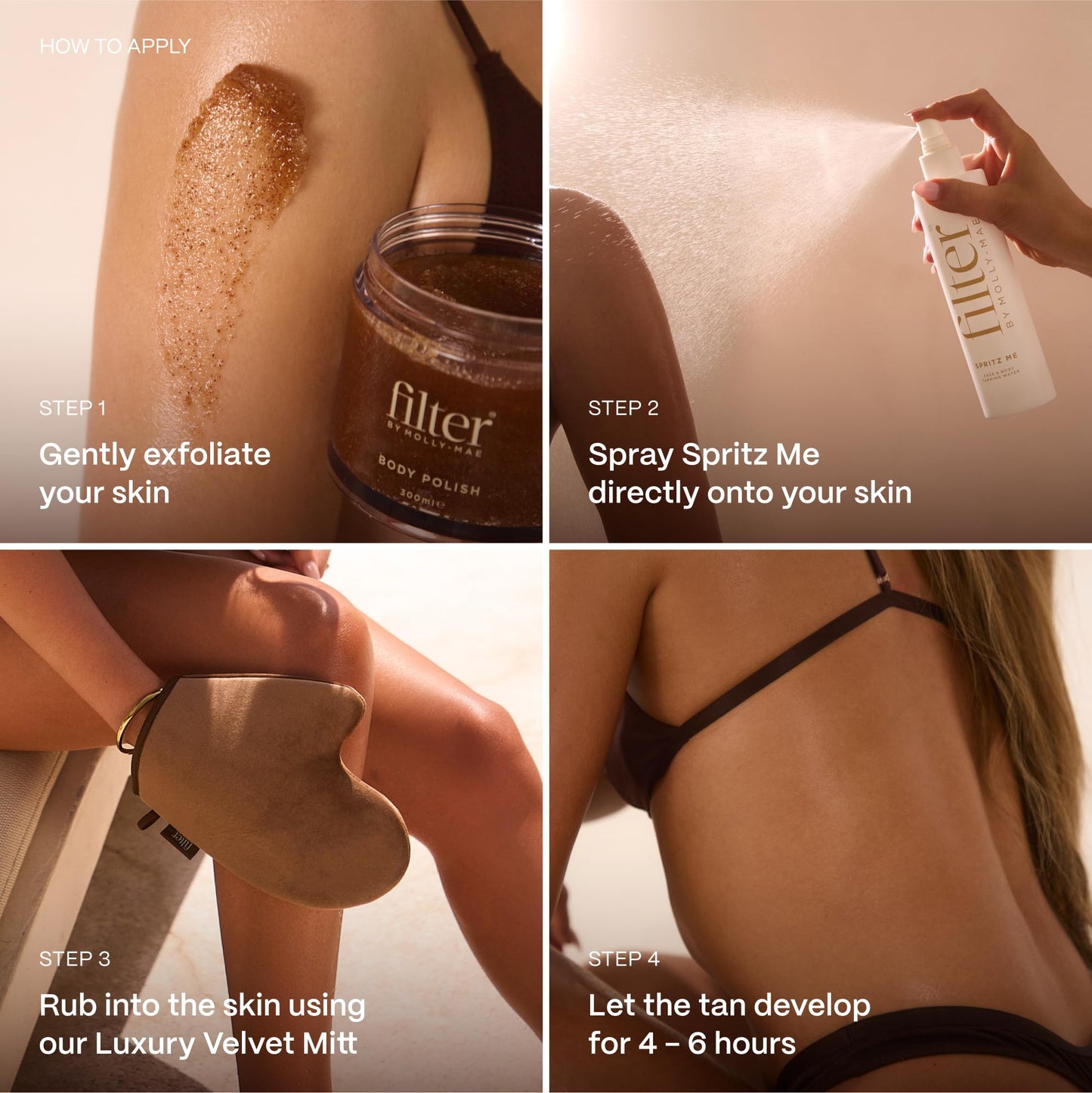 Filter by Molly-Mae Spritz Me Tanning Water | Moisturizing Self Tanner | Golden, Streak-Free Glow | Natural-Looking Sunless Tan | Fast Developing | Long-Lasting | Clear & Oil-Free | 200ml