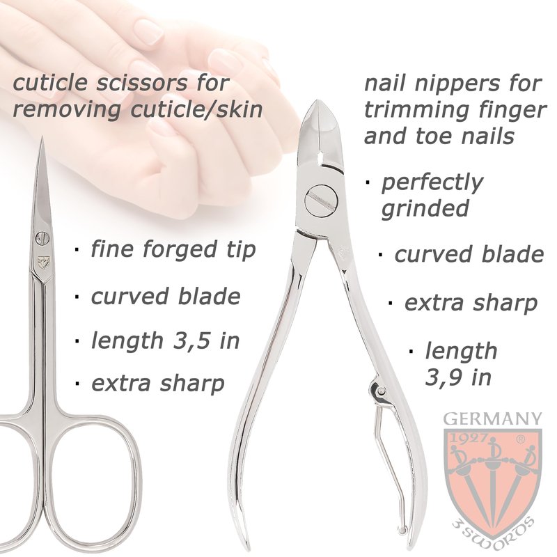 3 Swords Germany - brand quality 7 piece manicure pedicure grooming kit set for professional finger & toe nail care scissors clipper fashion leather case in gift box, Made by 3 Swords (84322)
