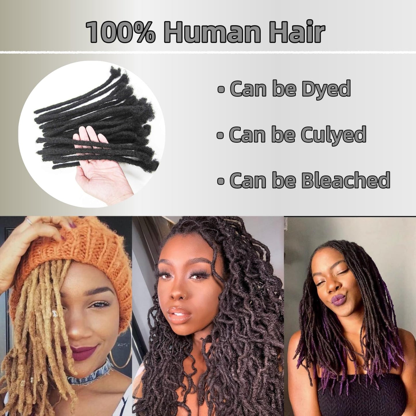 10Inch 0.6cm Width 20 Strands Natural Black Loc Extension Human Hair Full Handmade Permanent Locs Extensions Can Be Dyed and Bleached for Men/Women/Kids Real Dreadlock Extensions Human Hair