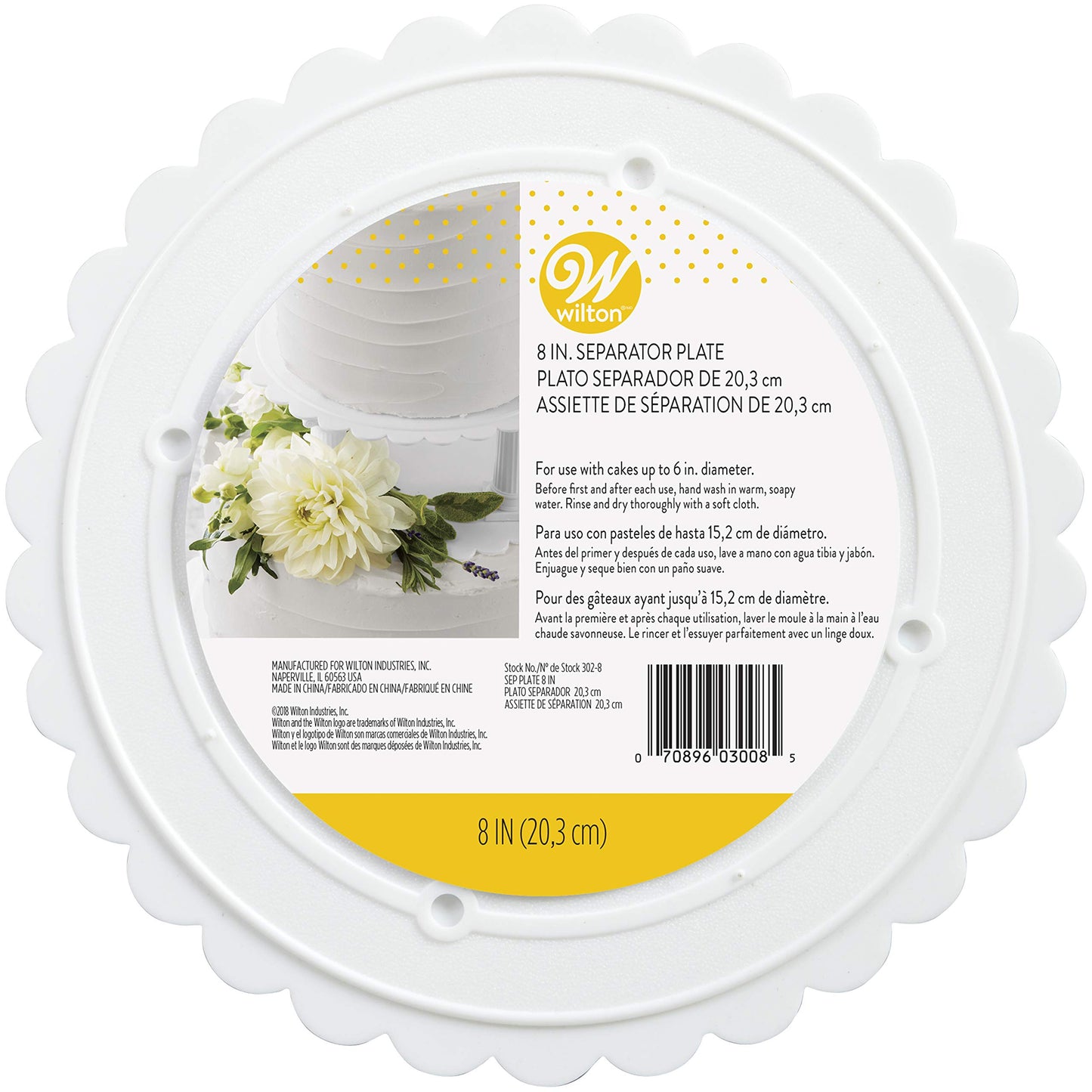 Wilton Scalloped Edge Cake Separators For Tiered Cake, 8-Inch Seperator Plate, Wedding Cake Stand, Scalloped Edge Separator Plate (White)