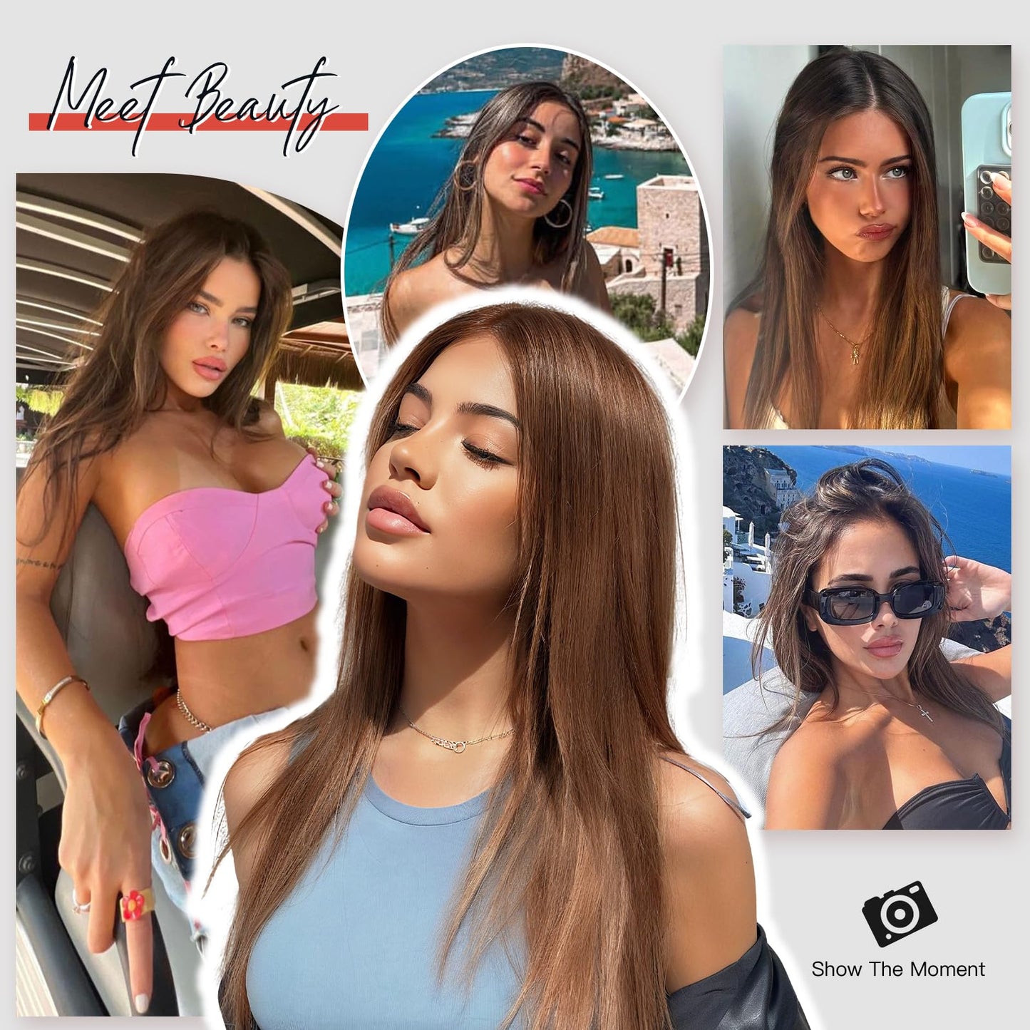 Allbell Brown Wigs for Women Long Straight Wig Layered Brown Hair Wig 24Inch Middle Part Dark Brown Wig Natural Heat Resistant Synthetic Fiber Wig for Party Halloween