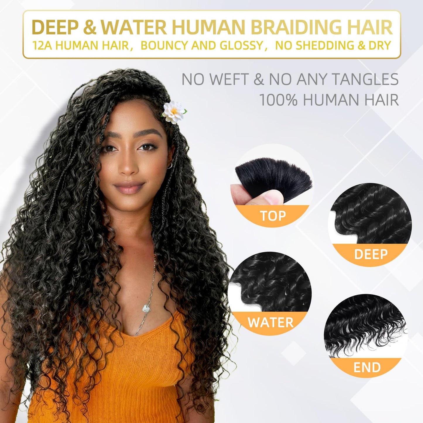 Human Braiding Hair for Boho Braids 100g 18 Inch Water Wave Bulk Human Hair for Braiding Knotless 100% Unprocessed 12A Brazilian Virgin Hair Extensions 2 Bundles/Pack Natural Color