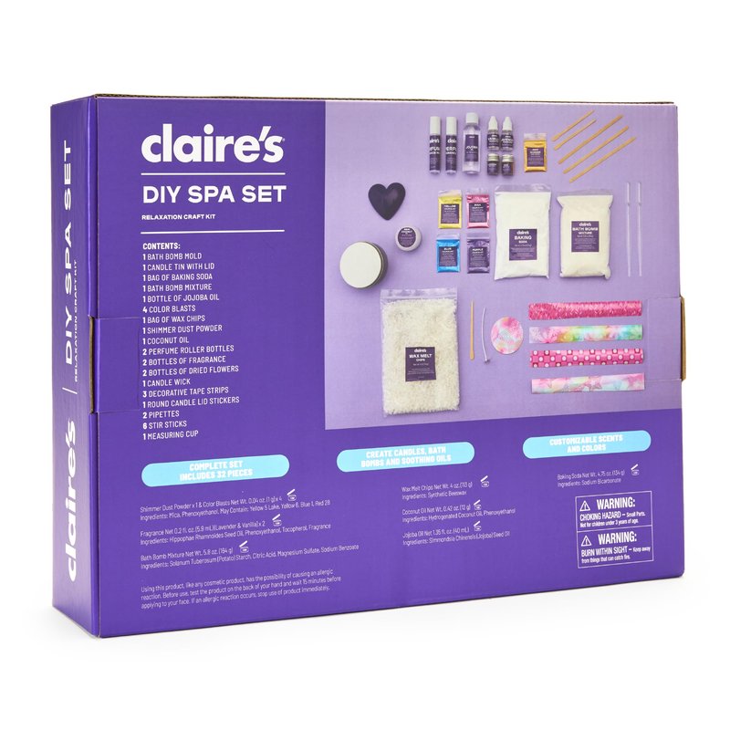 Claire’s DIY Bath Bomb & Scented Candle Making Set, 32-Piece Spa Craft Kit, Make Your Own Soothing Oils & Perfume Fragrance, Kids Toys, Science Beauty Project Activity, Arts & Crafts Gift for Ages 6+