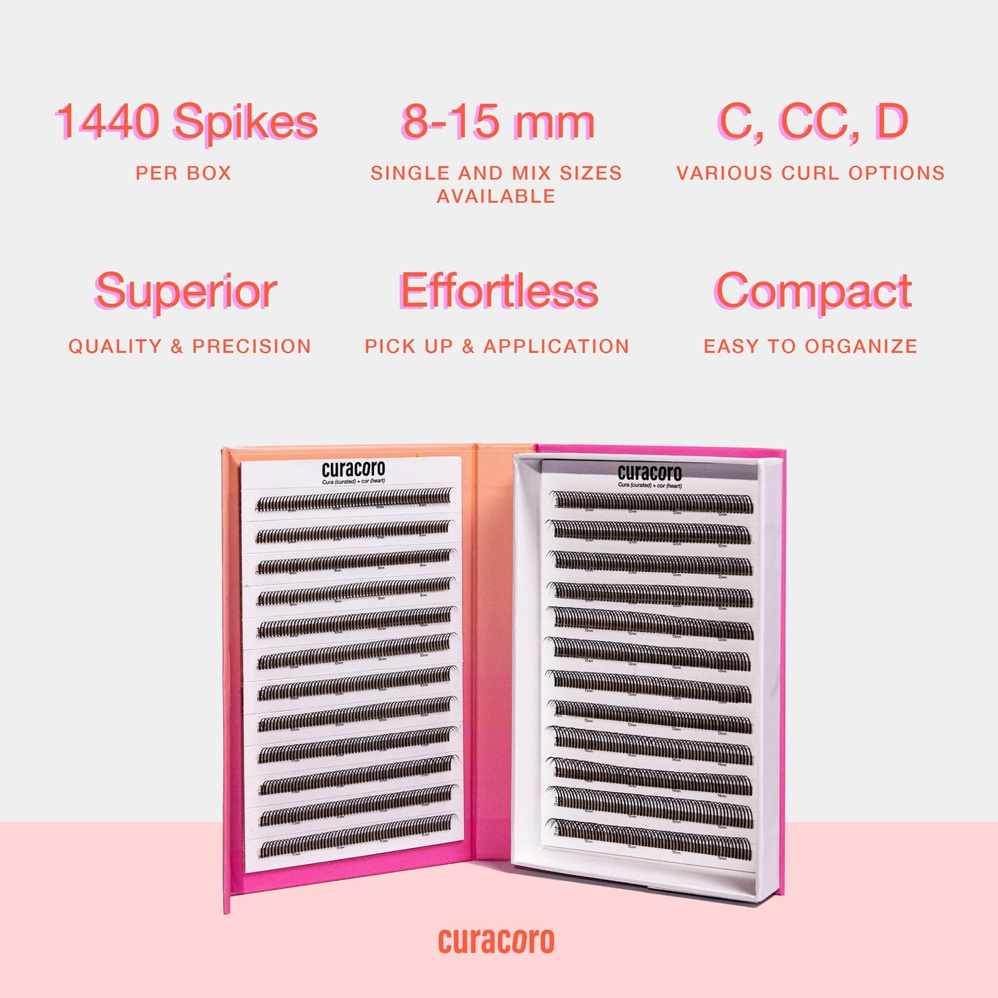 Curacoro LashFolio Wet Promade Fans, Handmade Volume Eyelashes, 5D To 10D, C CC D Curl, 0.03~0.07 mm, 8-13mm Mix Length, Professional Long-Lasting Promade Lash Fans (5D-0.07 D 8mm-13mm)