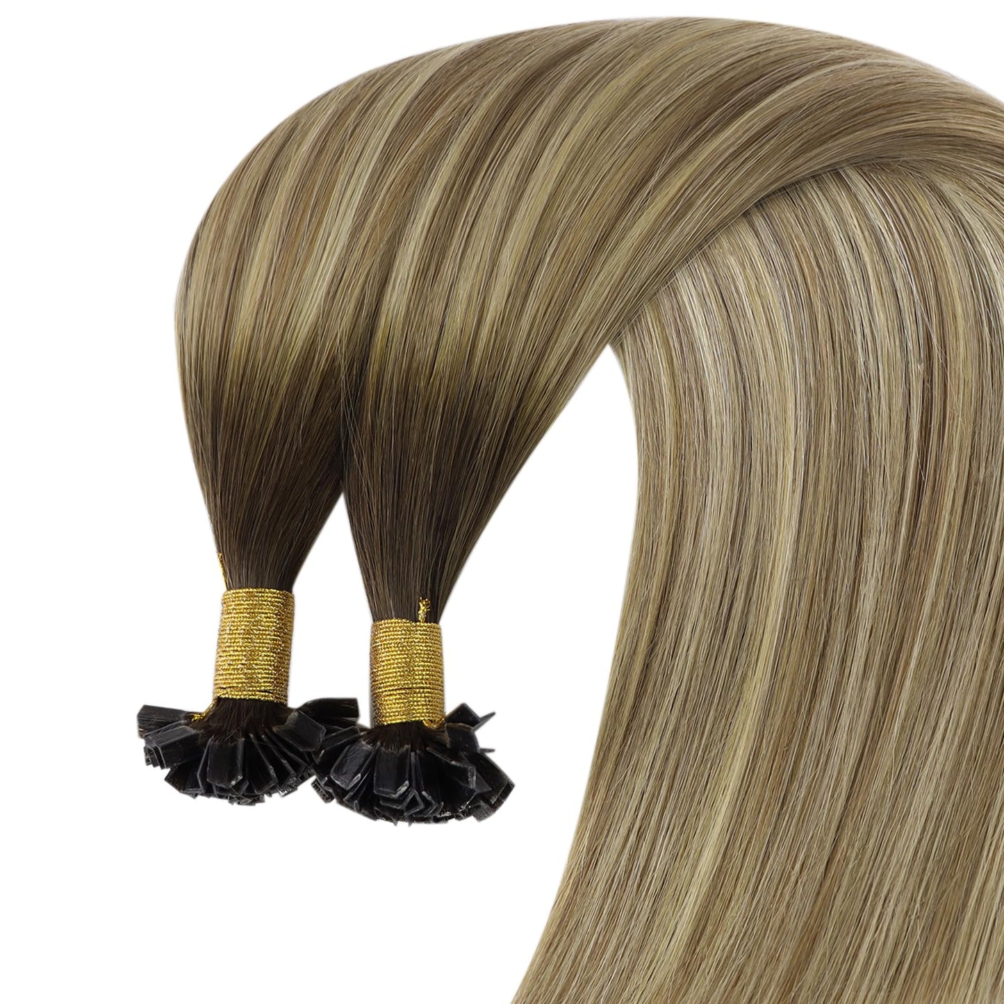 YoungSee Ktip Hair Extensions Human Hair Balayage K Tip Extensions Dark Brown Ombre Brown with Blonde 14 Inch Soft 50s/50g