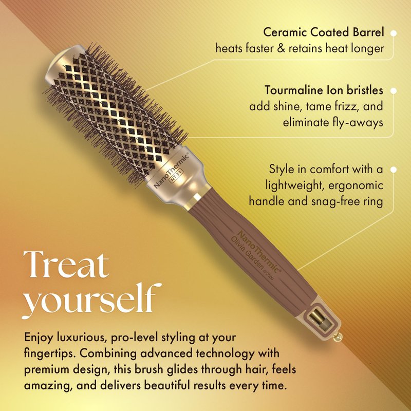 Olivia Garden NanoThermic Ceramic + Ion Round Thermal Hair Brush - Not Electrical - Professional Blowout Brush for Normal to Thick Hair, NT-34 1 1/4"