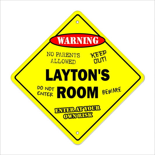 Layton's Room Sign Crossing Zone Xing | Indoor/Outdoor | 12" Tall Kids Bedroom Decor Door Children's Name boy Girl
