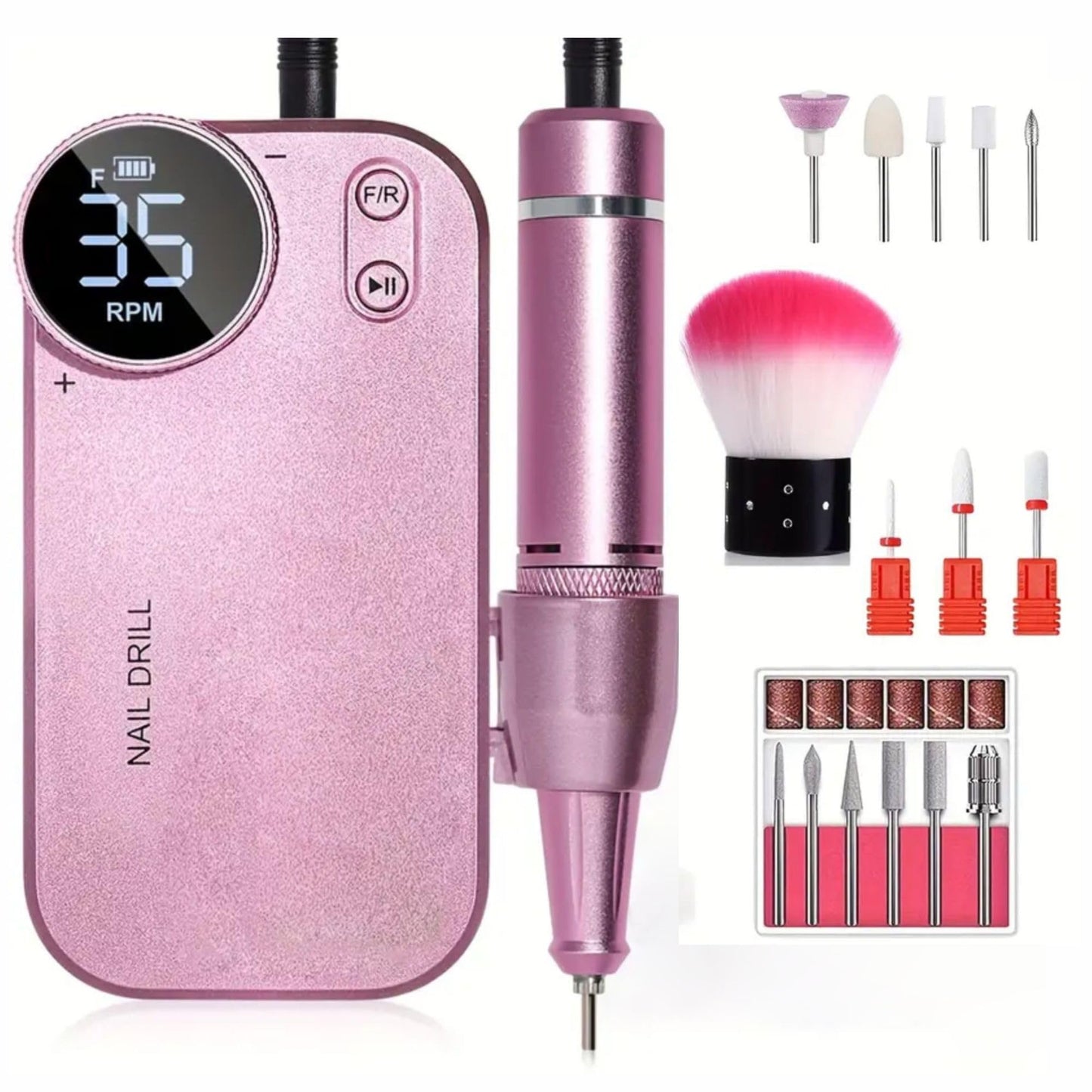Rechargeable Nail Drill Machine for Acrylics - 35,000 RPM Professional E File with 8 Bits & LCD Display, Ultra-Quiet Electric Nail File for Salon & Home Manicure/Pedicure