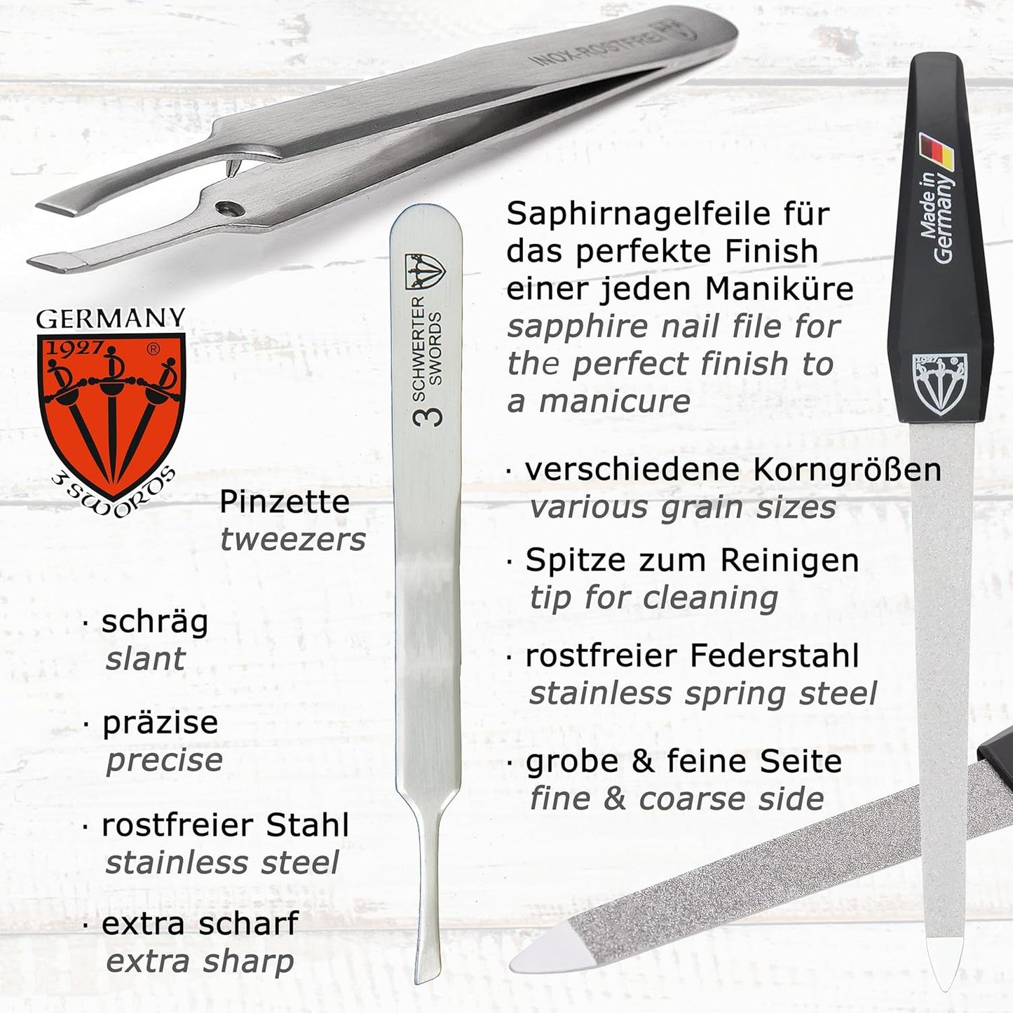 3 Swords Germany 5-Piece Manicure Pedicure Grooming Kit - Professional Nail Care Set in Fashion Leather Case | Gift Box Included