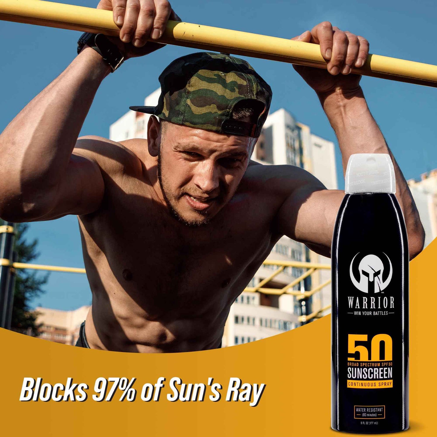 Warrior Sunscreen SPF 50 Continuous Spray - Water & Sweat Resistant Sunscreen Spray - Broad Spectrum Protection for UVA/UVB - Quick Dry Effective Formula, Field Tested – 6 Oz