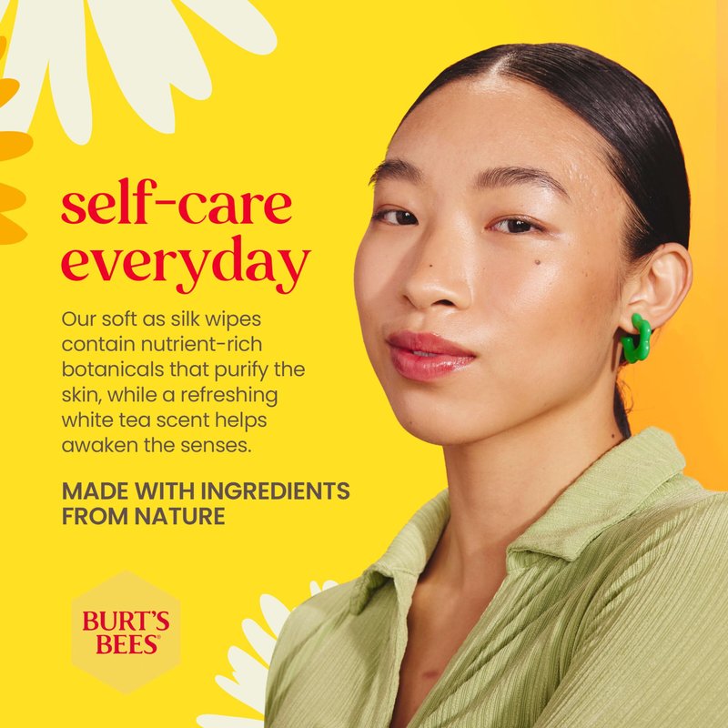Burt's Bees Purifying Facial Towelettes With White Tea, Pre-Moistened Towelettes for All Skin Types, 99.1 Percent Natural Origin Skin Care, 10 ct. Package