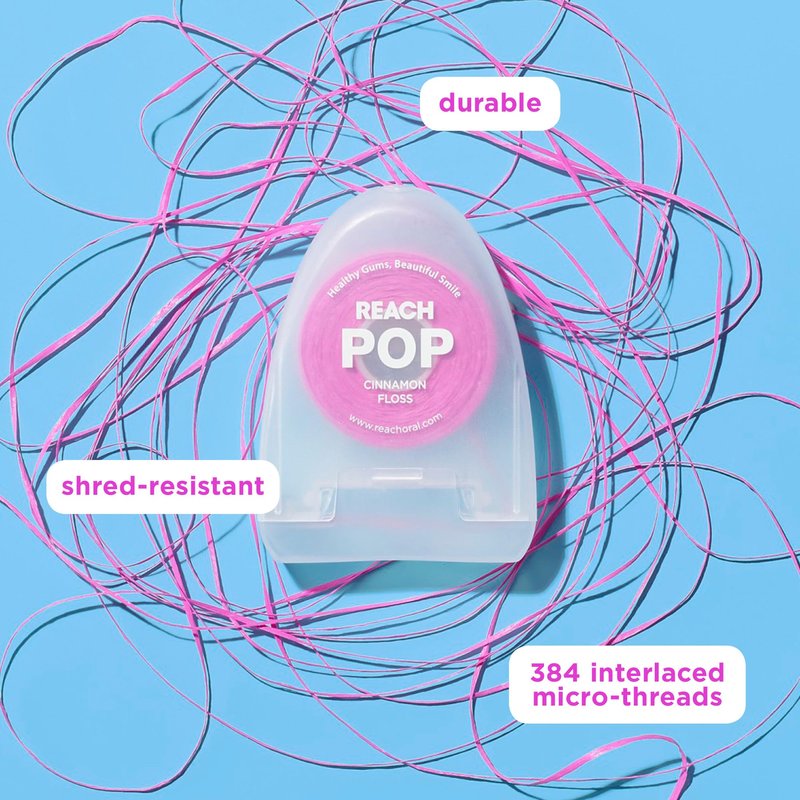 REACH POP Dental Floss, Cinnamon, Plaque Remover for Teeth, Shred Resistant, Vegan Wax, Cruelty Free, Eco Friendly Packaging, Oral Care, PFAS Free, for Adults & Kids, 3 Pack, 54.6 yd
