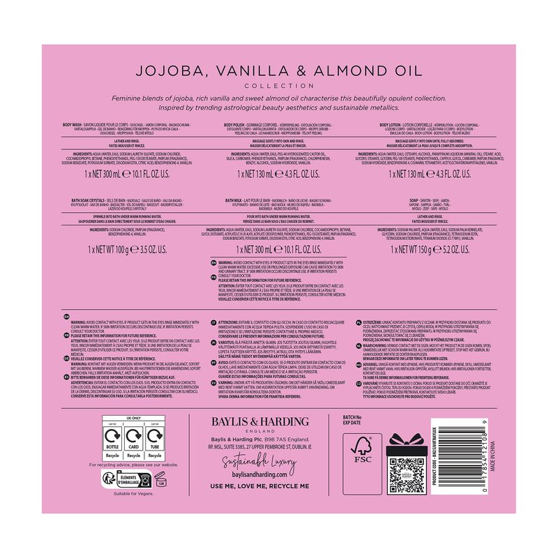 Baylis & Harding Jojoba, Vanilla & Almond Oil Luxury Pamper Gift Set For Women - Vegan Friendly