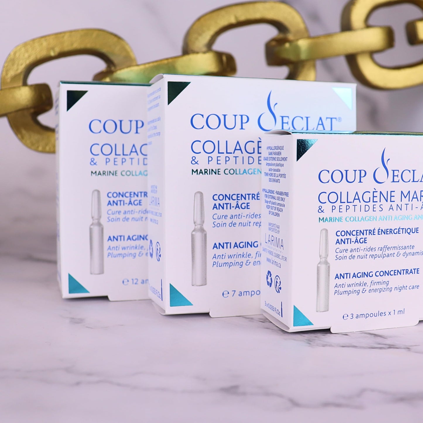 Coup d'Eclat 12 Piece Marine Collagen Ampoules - Anti-Aging Skin Care, Rejuvenating Facial Serum for Fine Lines & Wrinkles, Plumping & Hydrating, 12 Ampoule Serum for Face