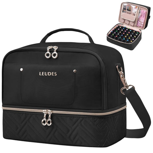 Leudes Nail Polish Organizer and Storage Holder 42 Bottles&Manicure Kit &Nail Lamp,Nail Stuff Bag Organizer Travel Case for Nail Tech Supplies Accessories Manicure Tools (Black)