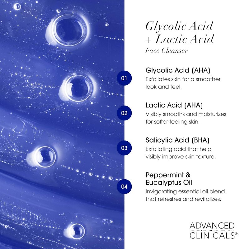 Exfoliating Glycolic Acid & Salicylic Acid Face Wash Set | Hydrating Vitamin C Cleanser for Men & Women - 2PC Skin Care Set