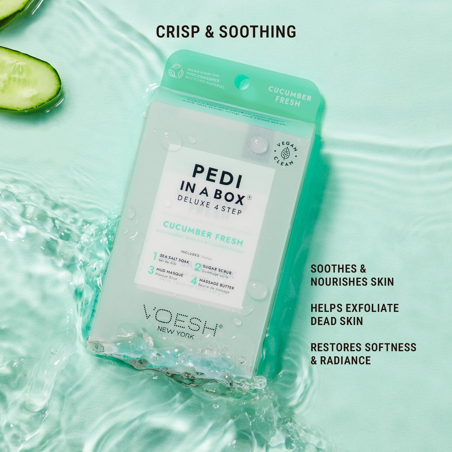VOESH Pedi in a Box 4 Step Fresh Trio - 3 Pack of Ocean Refresh, Eucalyptus Energy Boost, & Cucumber Fresh Pedicure Set, DIY Pedi, Foot Spa