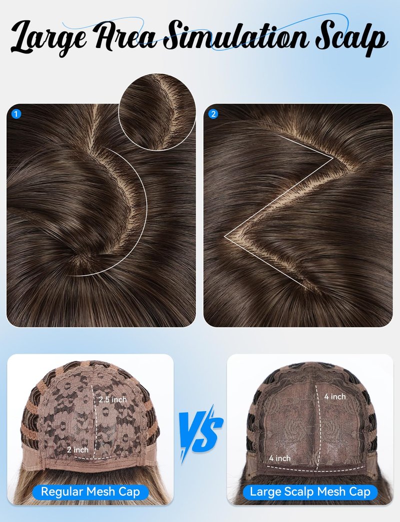 HAIRCUBE Layered Brown Medium Long Straight Synthetic Wigs for Women with Bangs Heat Resistant Natural Look for Daily Use