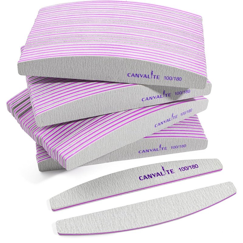 Canvalite Professional Nail Files - 100 PCS Reusable Double-Sided Emery Boards | 100/180 Grit for Home & Salon Use