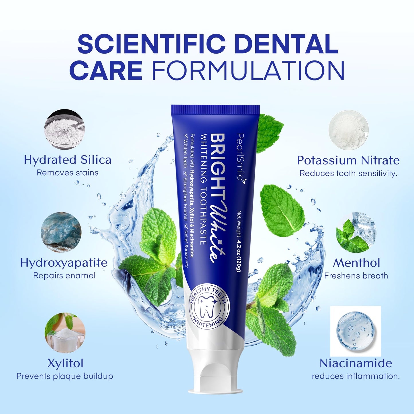 PearlSmile Hydroxyapatite Niacinamide Whitening Toothpaste – 5% Niacinamide + 10% Nano-Hydroxyapatite (nHAp) – Strengthens Enamel & Remineralizes – Fluoride-Free, 4.2oz (Pack of 2)