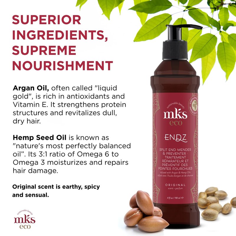 MKS eco Endz, Original Scent - 4 fl oz - Split End Mender & Preventer - Moroccan Argan Oil, Hemp Seed Oil - Vegan & Cruelty Free