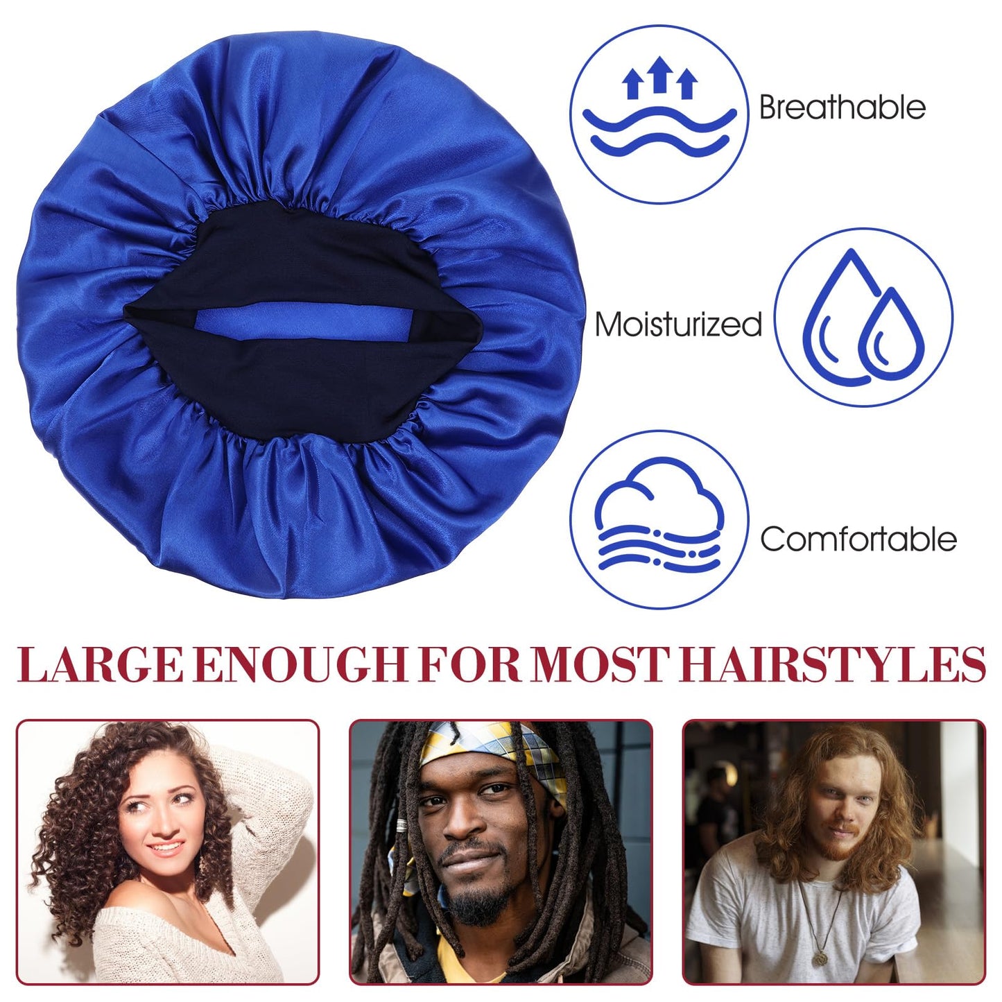 COMNICO 22 Pcs Silk Hair Bonnet for Sleeping, Elastic Wide Band Satin Bonnets Reusable Soft Sleep Cap Color Large Bathing Shower Cap for Women Curly Hair