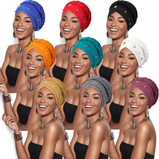 SATINIOR 9 Pcs Women Turban Braid Headscarf Braid Turban Wrap Pre Tied Twisted Hair Covered Beanie Beaded Headwear Cap(Fresh)