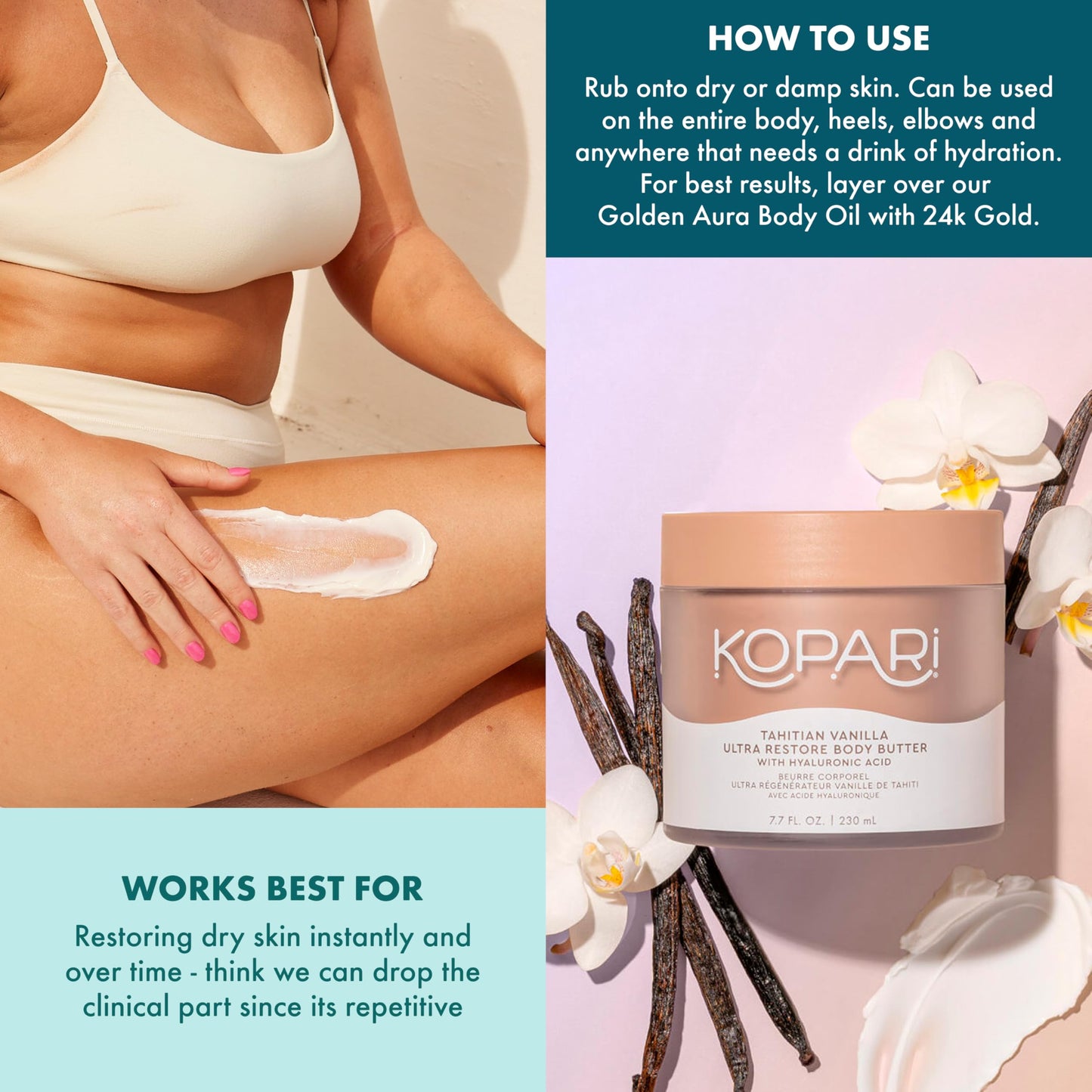 Kopari Ultra Restore Body Butter, Whipped Lightweight Formula, Hyaluronic Acid & Mango Seed Butter, Deep & Long-Lasting Moisture, Guava 7.7 oz