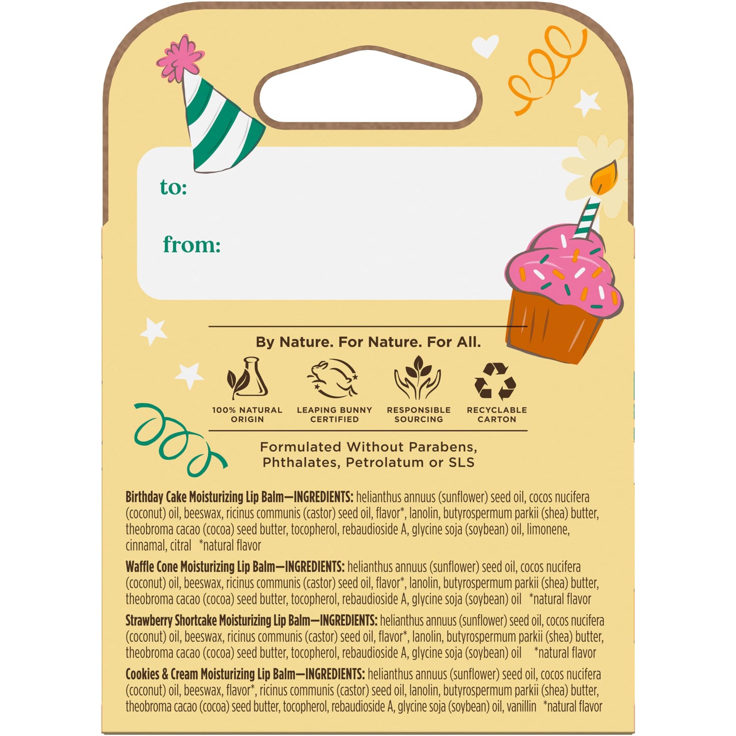 Burt's Bees Lip Balm Party Pack, Birthday Cake, Waffle Cone, Strawberry Shortcake, and Cookies & Cream, All Day Moisturizer, Tint-Free, Natural Origin Conditioning Lip Treatment, 0.15 oz., Four Tubes