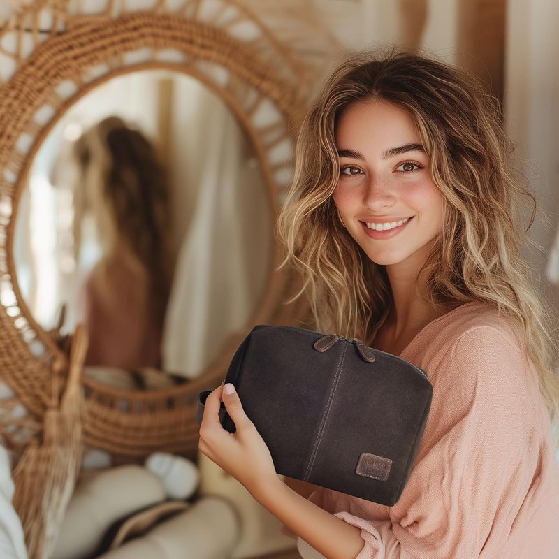 Leather Travel Toiletry Bag - Large Capacity Dopp Kit for Men & Women | Brown Bathroom Organizer