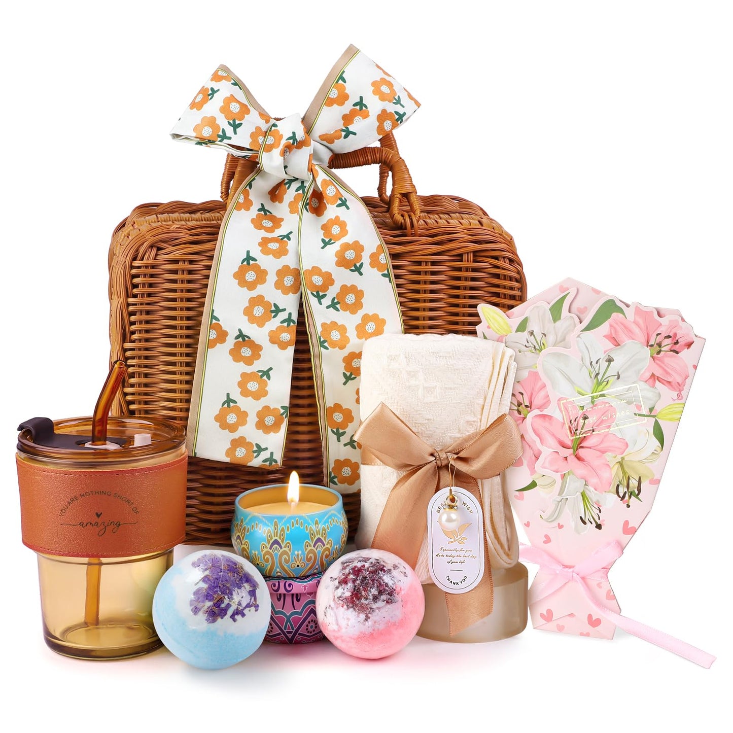 Unique Mother's Day Gift Baskets for Women,Happy Birthday Bath Set Relaxing Spa Gift Baskets Ideas for Women,Her,Mom, Sister, Coworker, Wife, Girlfriend,Luxury Get Well Soon Self Care Gifts for Women.