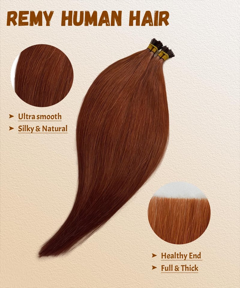 Belaved Auburn I Tip Hair Extensions Real Remy Human Hair Extensions Straight Add Length Volume Seamless Invisable #550 for Party Wedding 18inch 50g