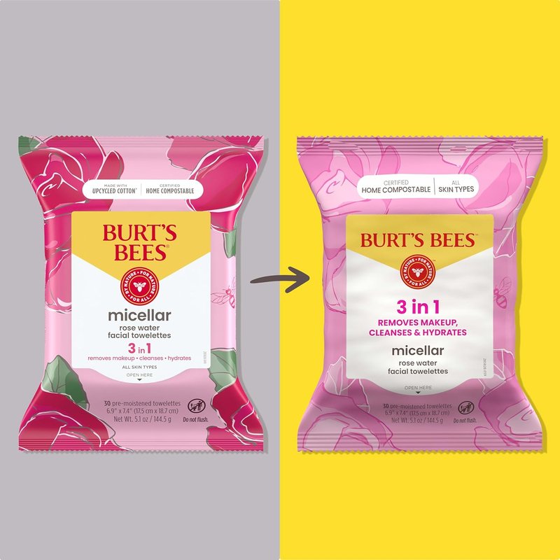 Burt's Bees Micellar Rose Water Facial Towelettes - 100% Plant-Based, 99% Natural Makeup Remover | All Skin Types