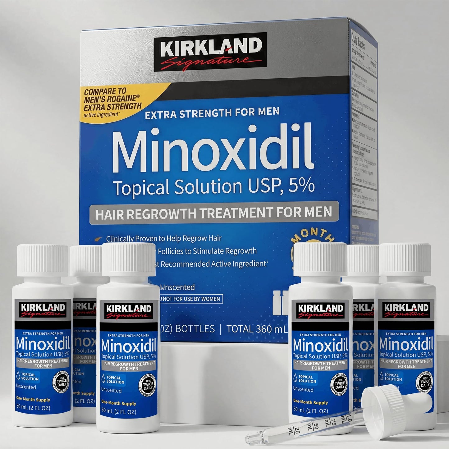 Kirkland Signature Minoxidil Topical Solution USP 5%, Extra Strength Hair Regrowth Treatment for Men, 6 Months Supply