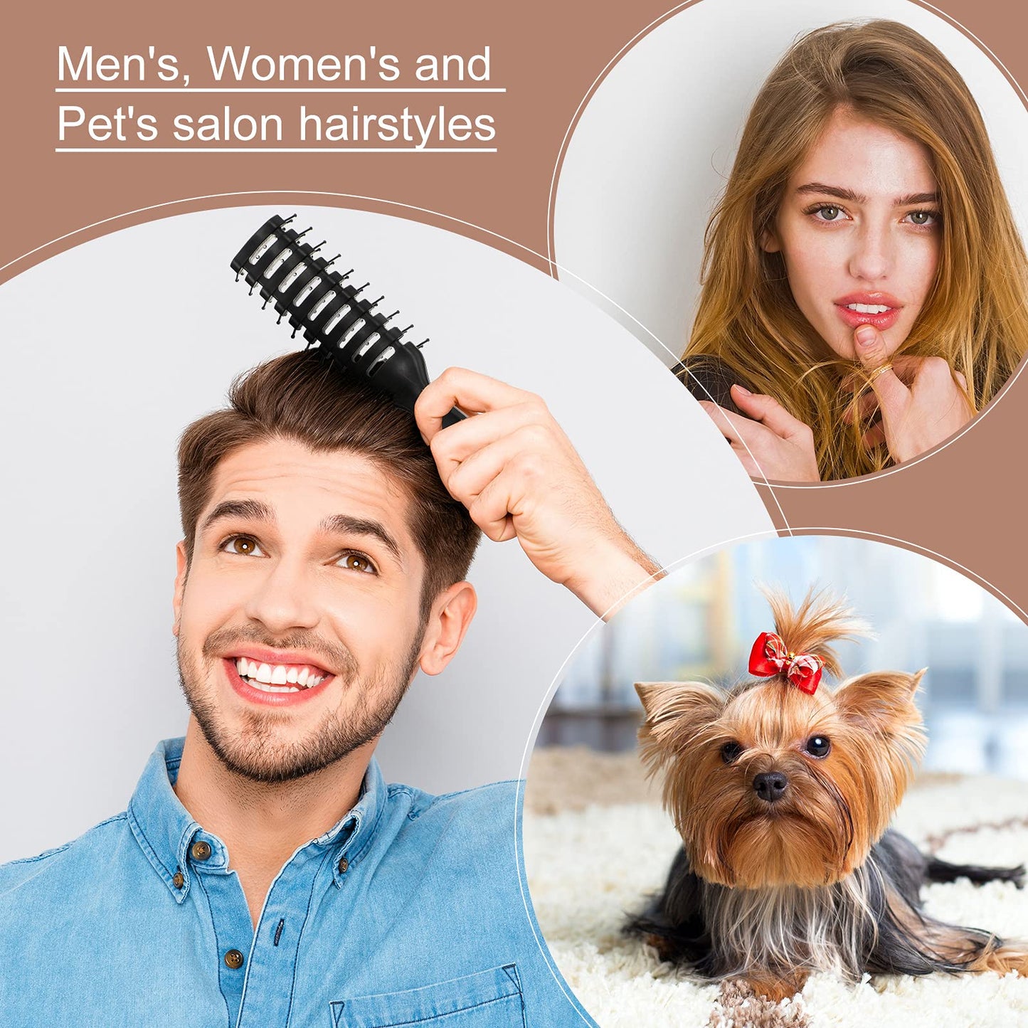 Patelai 3 Pieces Vent Hair Brush for Men Women Black Plastic Styling Hair Brush Anti Static Bristles for Wet Short Curly Straight Hairs Blow, Drying Quickly, Speed Blow Pain-free Detangling Brushes