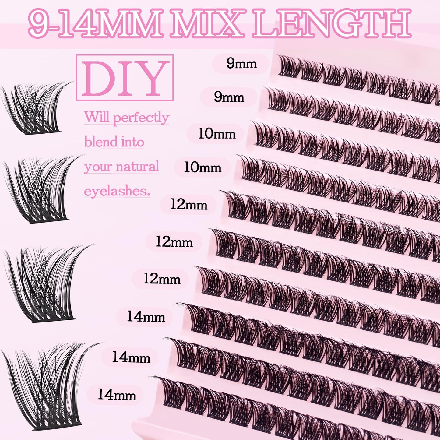 SLSXNL Natural Wispy Lash Clusters 9-14MM D Curl Cluster Eyelash Extensions Soft Eyelash Clusters,9mm 10mm 12mm 14mm False Eyelashes 120pcs Lash Clusters