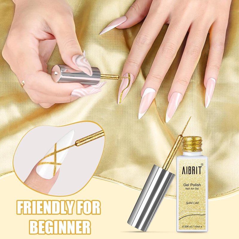 Gel Liner Art Polish Set - 4 Colors Black, White, Gold, Silver | 10ml Bottles for DIY Nail Art & French Tips
