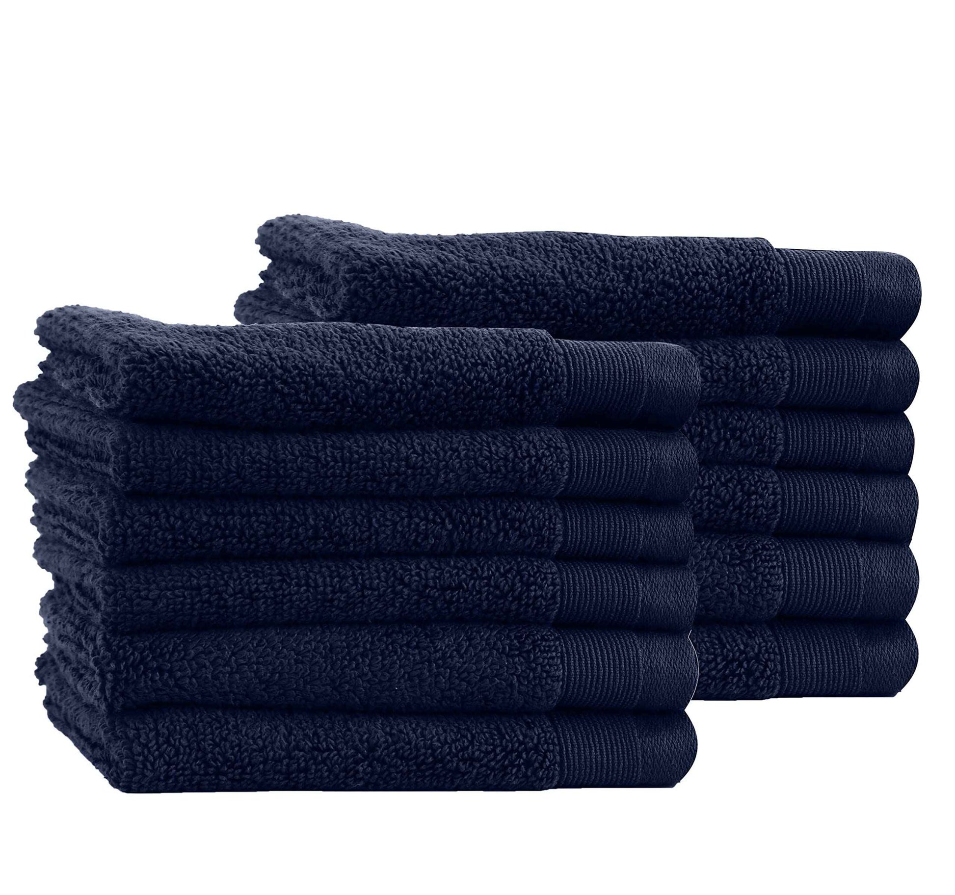 Luxury 100% Cotton Washcloths - Pack of 12, Extra Soft & Fluffy, Quick Dry & Highly Absorbent, Hotel Quality, Small Hand Towel Set for Gym, Salon, Spa & Home Care, Navy Blue - 13" x 13"