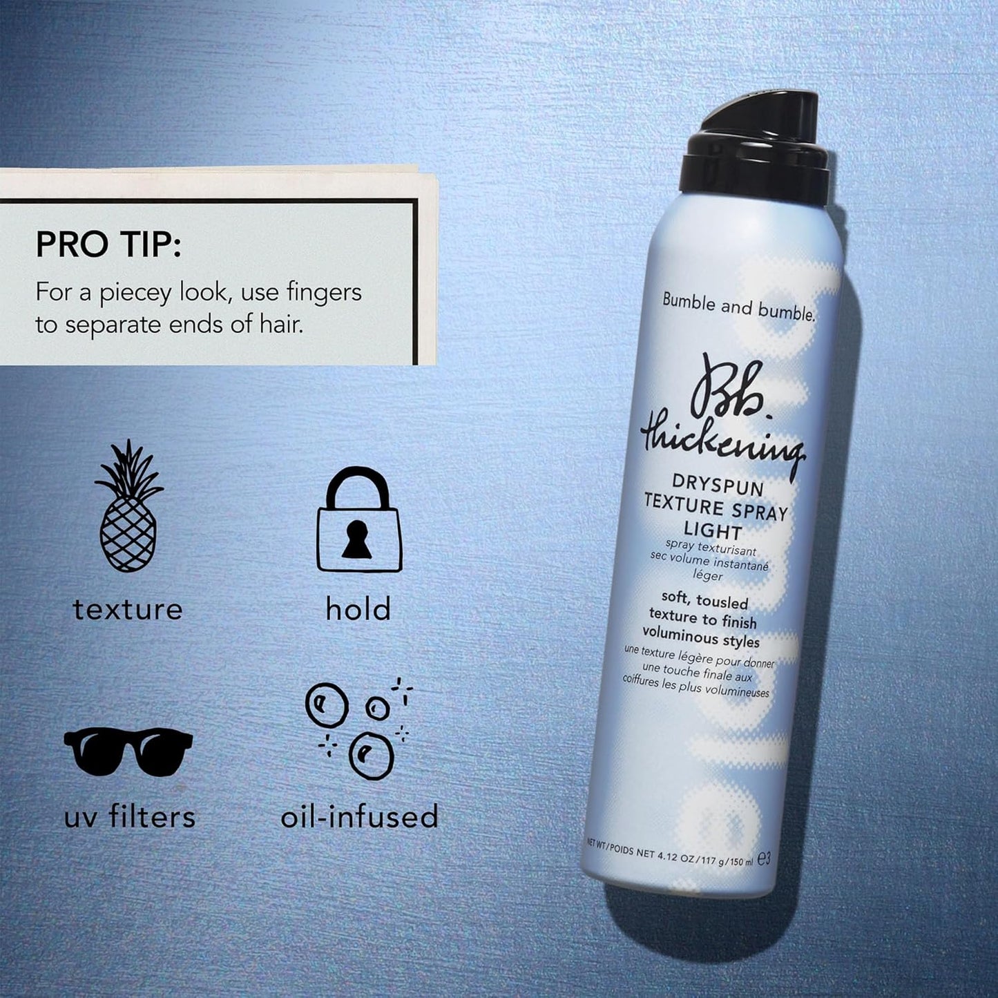 Bumble and Bumble Thickening Dryspun Texture Spray - Adds Airy Dimension & Light Hold | For Medium to Thick Hair Types