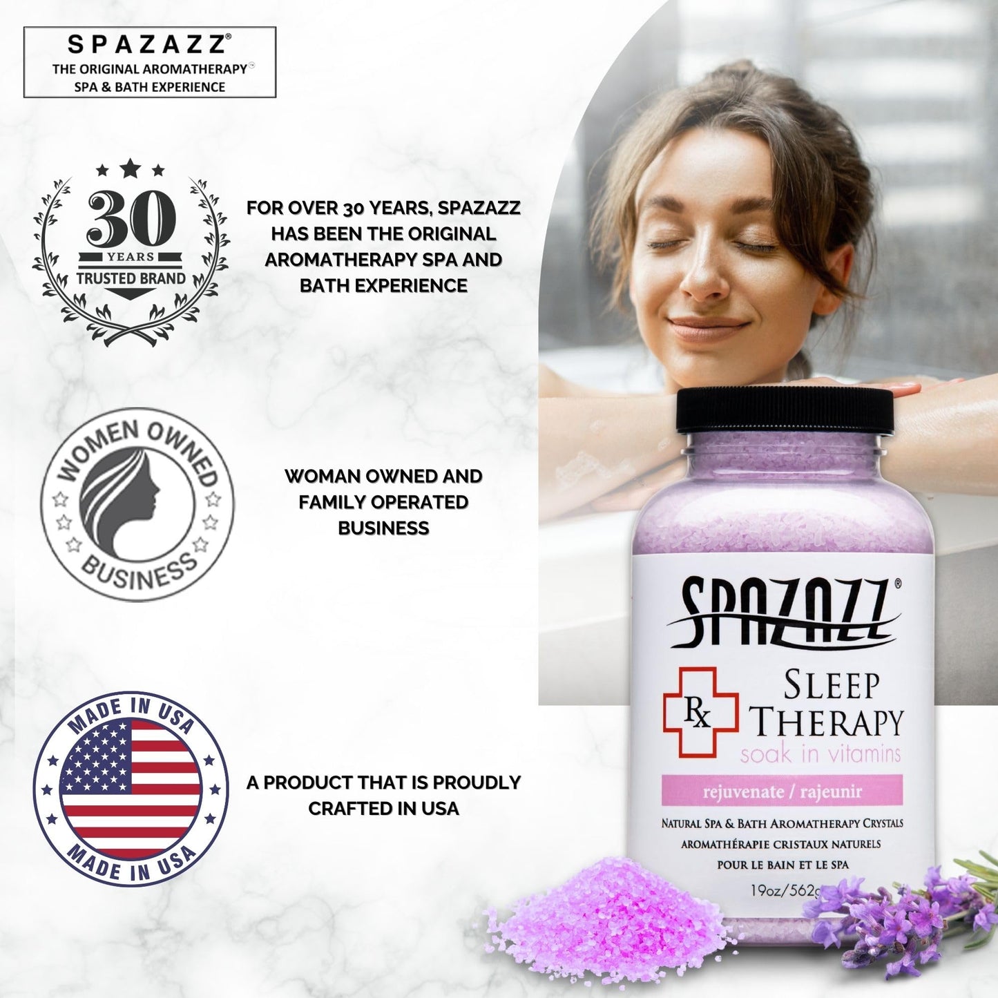 Spazazz RX Sleep Therapy Aromatherapy Bath Salt Crystals 2-Pack (19 Oz Each) - Spazazz Aromatherapy Bath Salts for Hot Tubs & Baths, Safe for All Spas & Bath Types
