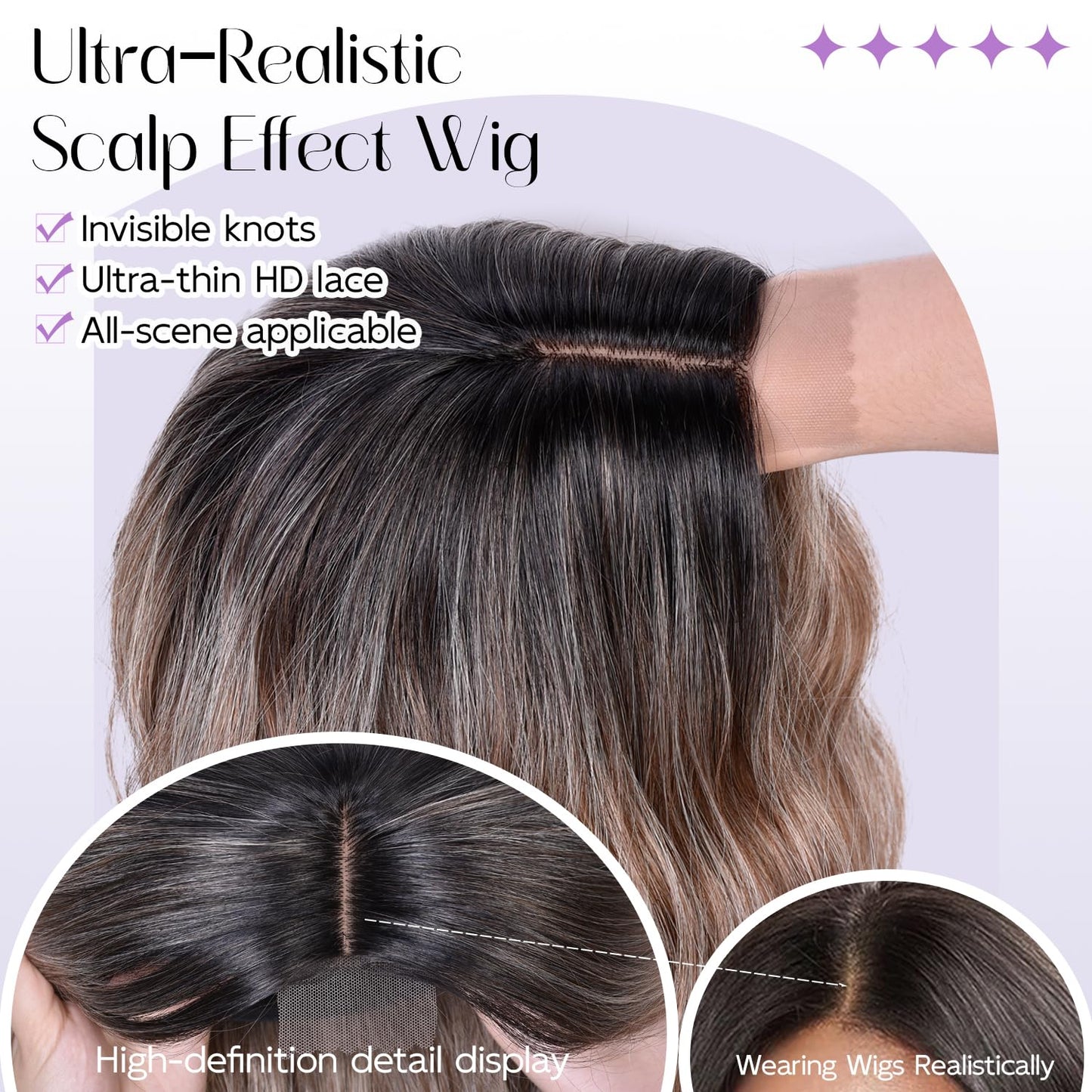 Brown Short Wavy Wigs for Women Middle Part Lace Natural Hairline Wig
