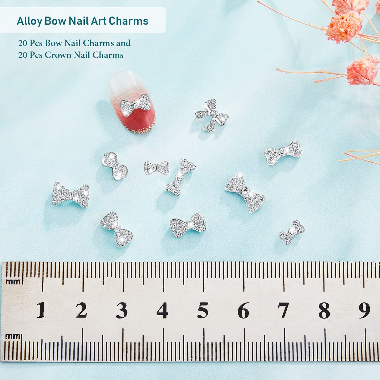Maitys 40 Pieces 3D Bow Nail Charms Bow Nail Decals Art Decoration for Women DIY 20 Styles
