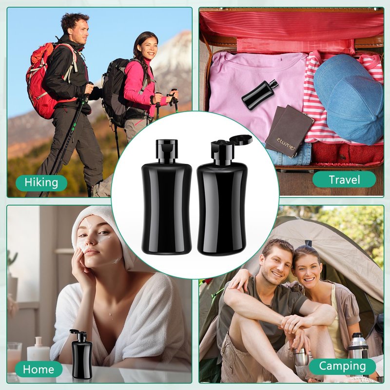 Domensi 36 Pcs Black Travel Bottles with Flip Cap Plastic Travel Size Toiletries Bottles Portable Leak Proof Squeeze Container Refillable Empty Cosmetic Containers for Liquid Shampoo Lotions (3.4 oz)